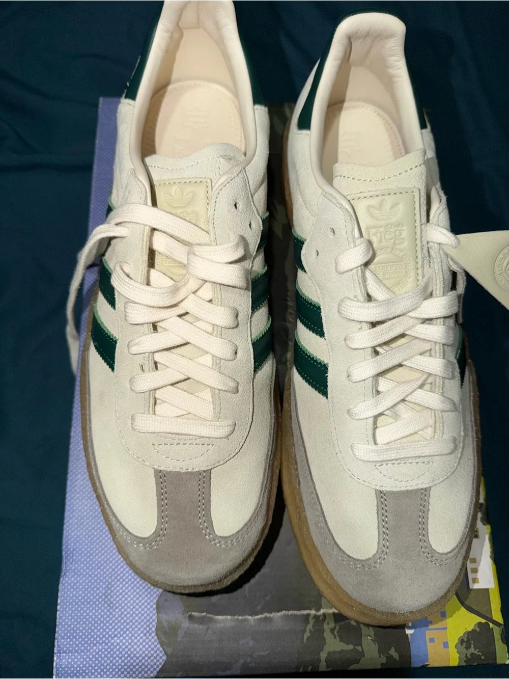 adidas Men’s Cream & Green Suede Low-Top Sneakers